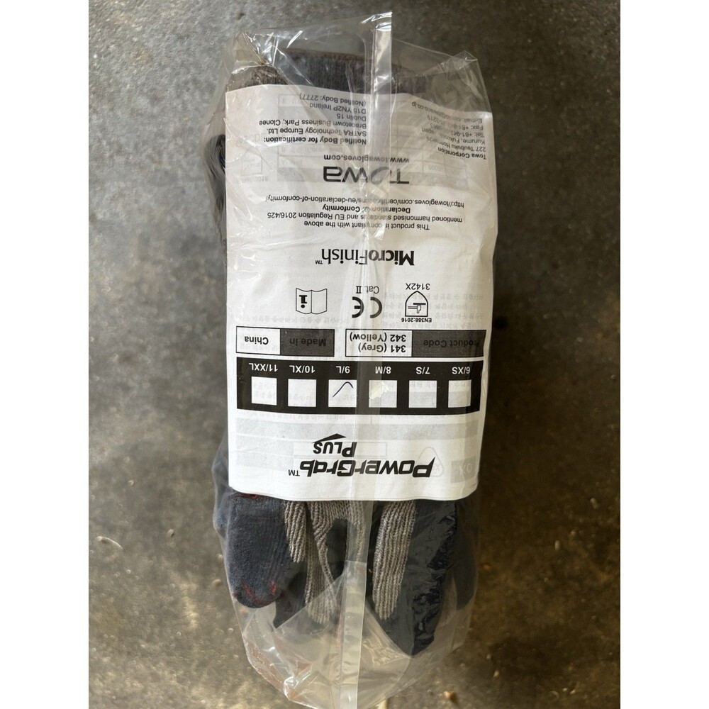 12 Pairs per pk/ PowerGrab Plus 341 Work Gloves Size L/9 MicroFinish Gray New